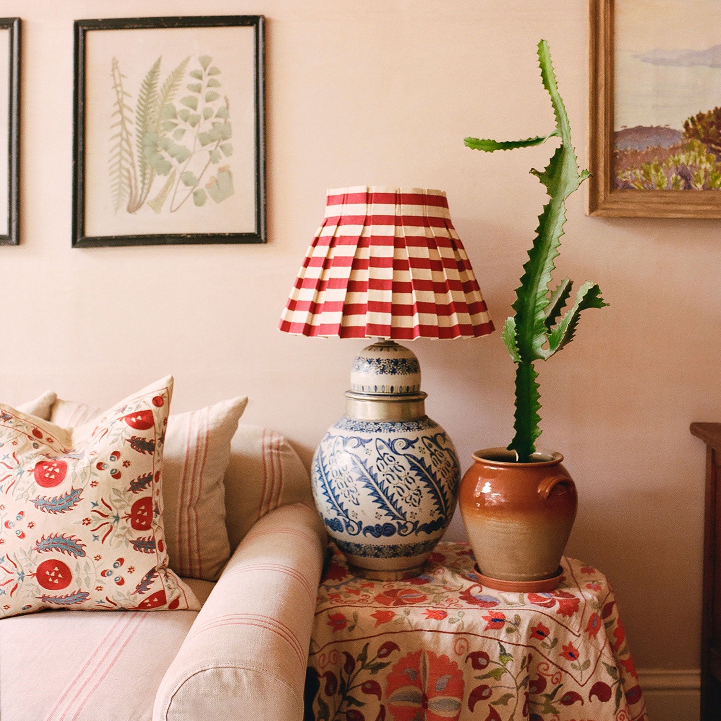 Tangier Red Stripe Cotton Structured Box Pleat Lampshade