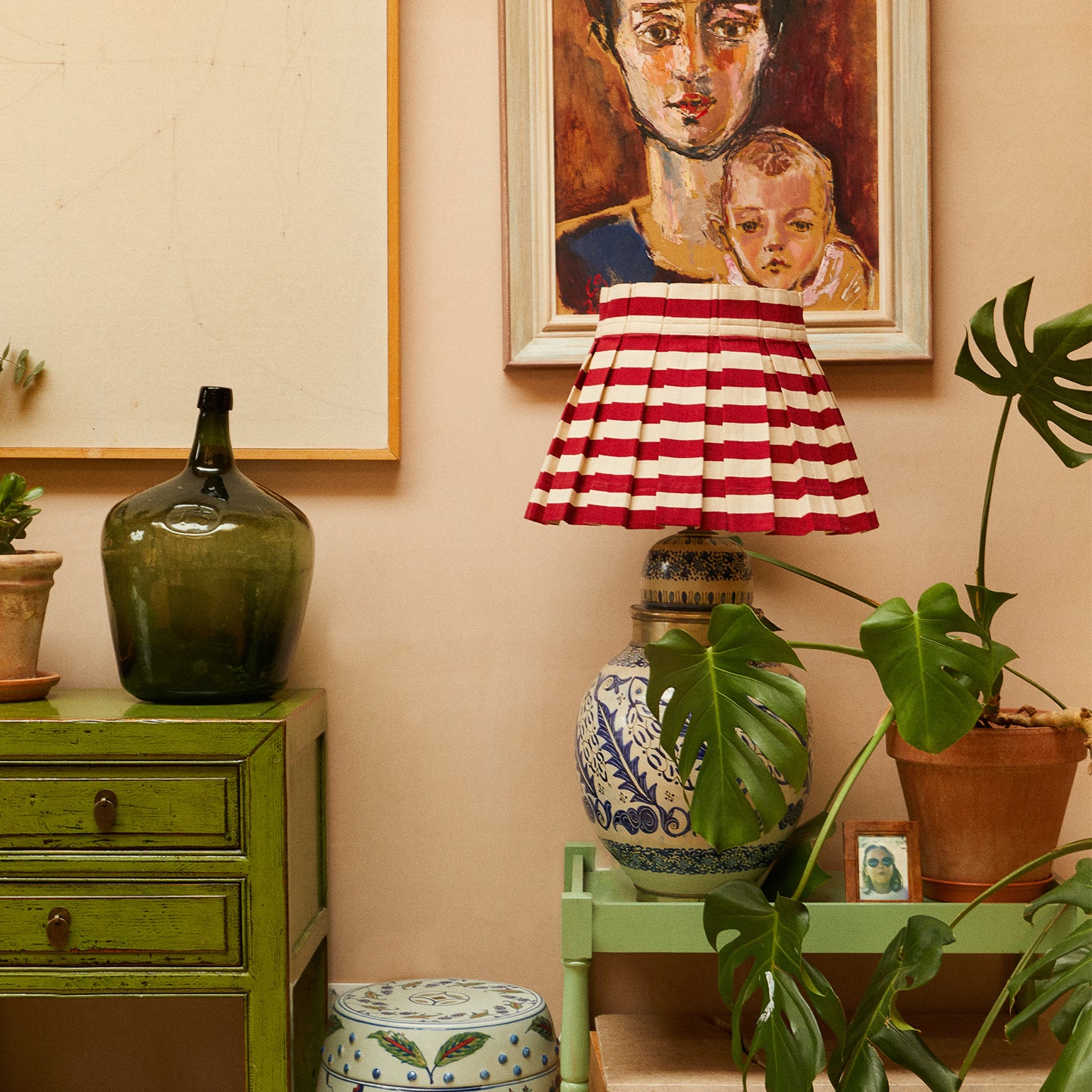 Tangier Red Stripe Cotton Structured Box Pleat Lampshade