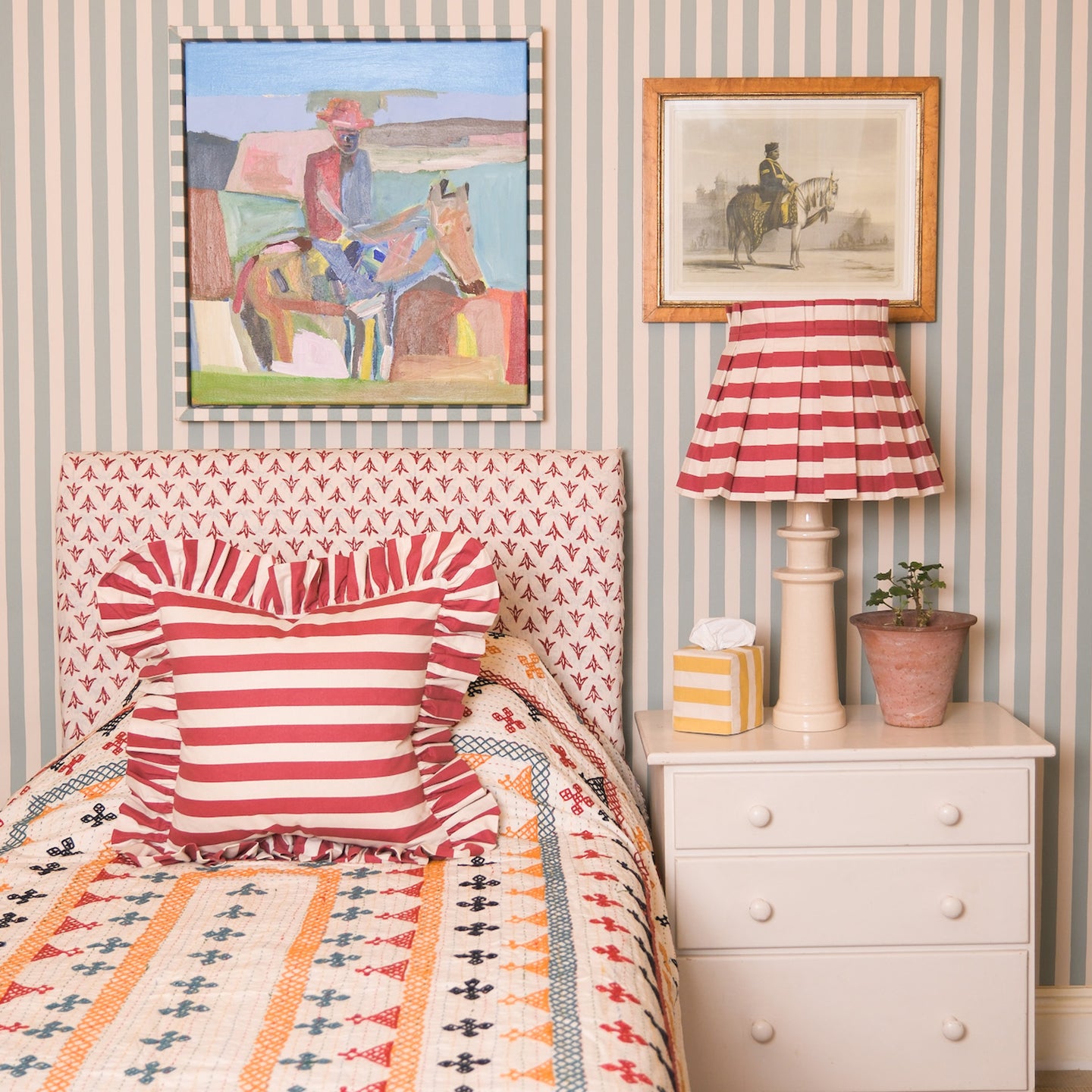 Tangier Red Stripe Cotton Structured Box Pleat Lampshade