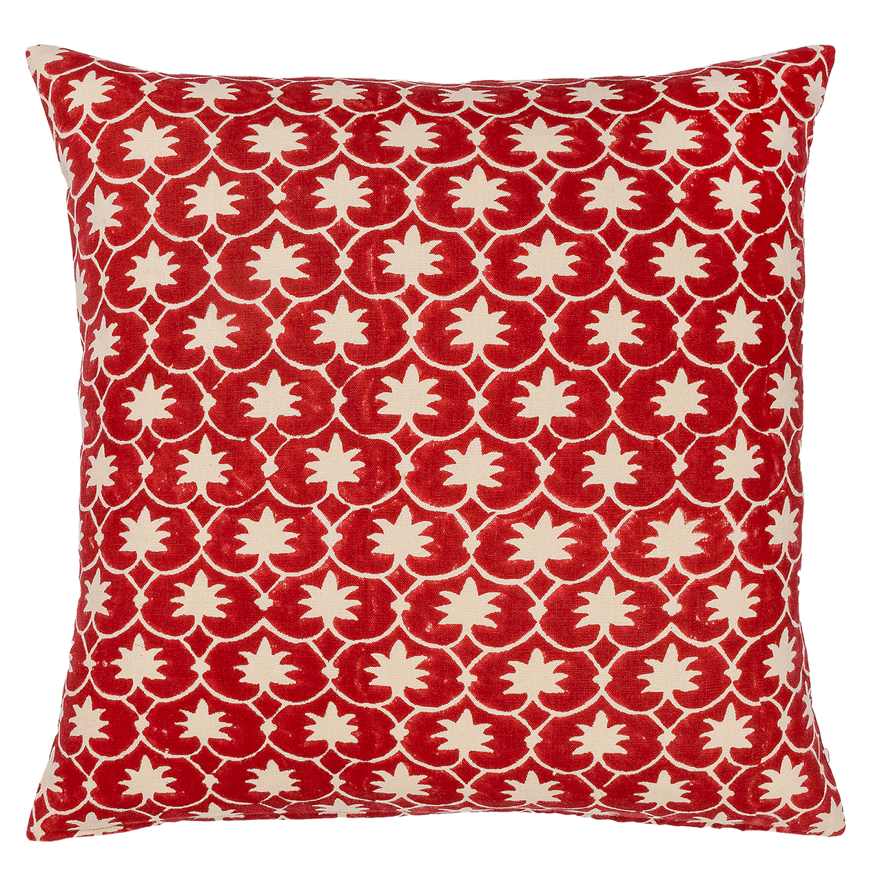 Red Inverse Palm Grove Square Cushion