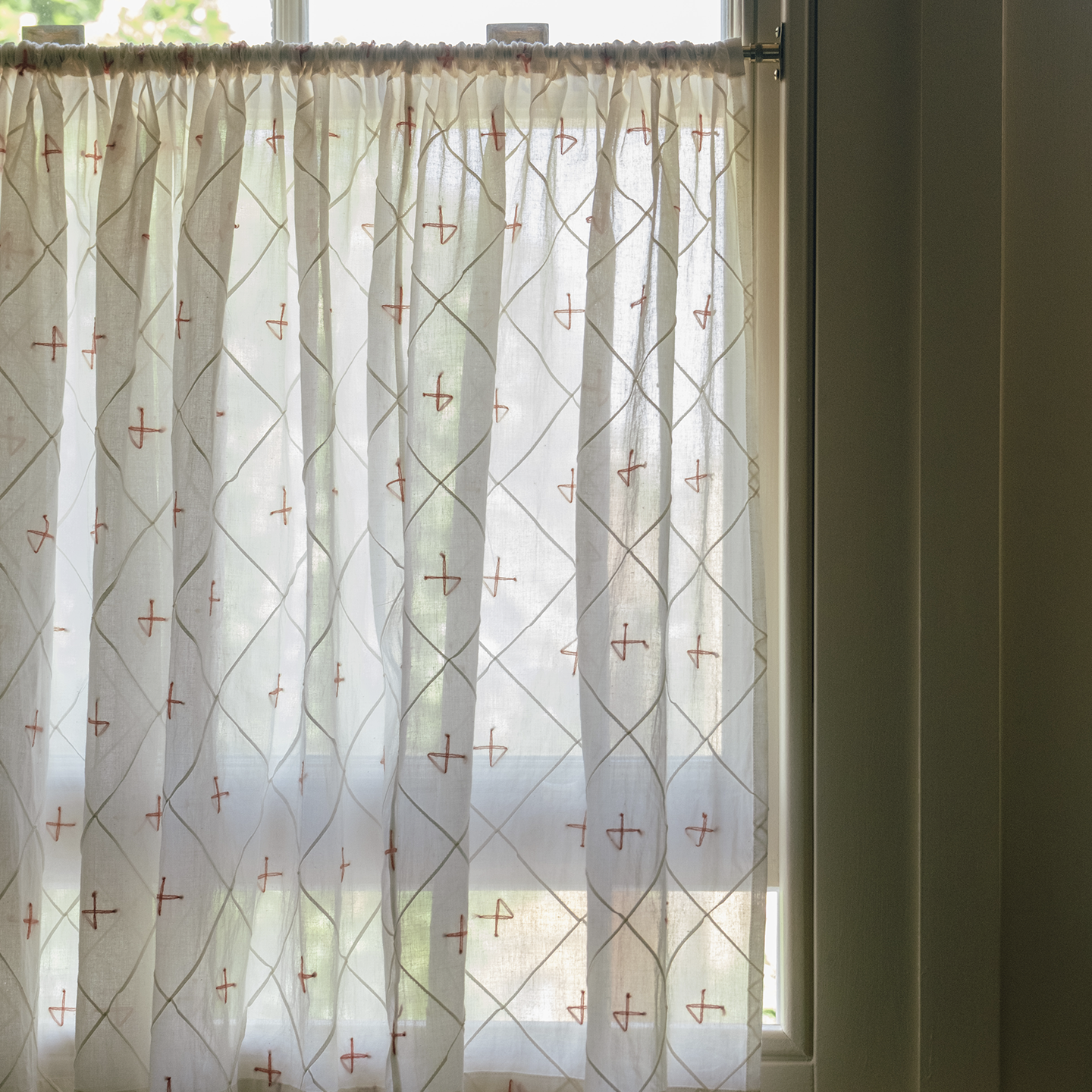 Embroidered Red Cross Cafe Curtain