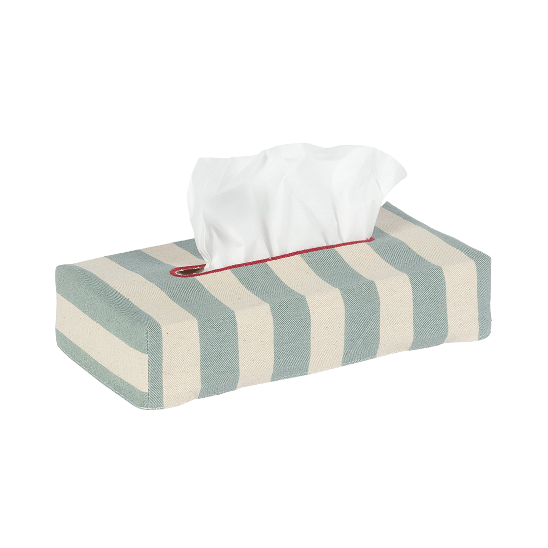 Skinny Tangier Stripe Cotton Tissue Box Cover - Iceberg