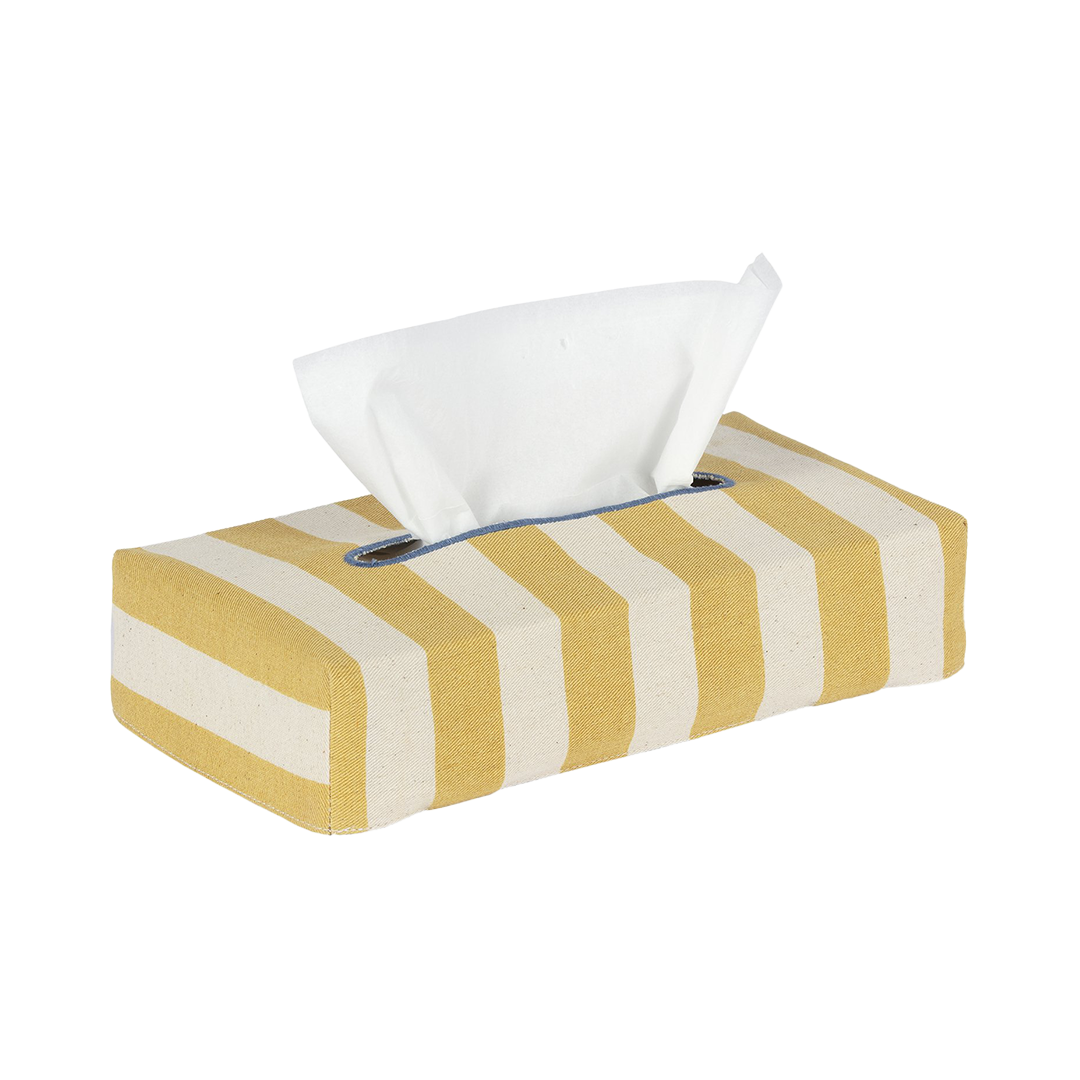 Skinny Tangier Stripe Cotton Tissue Box Cover - Mustard