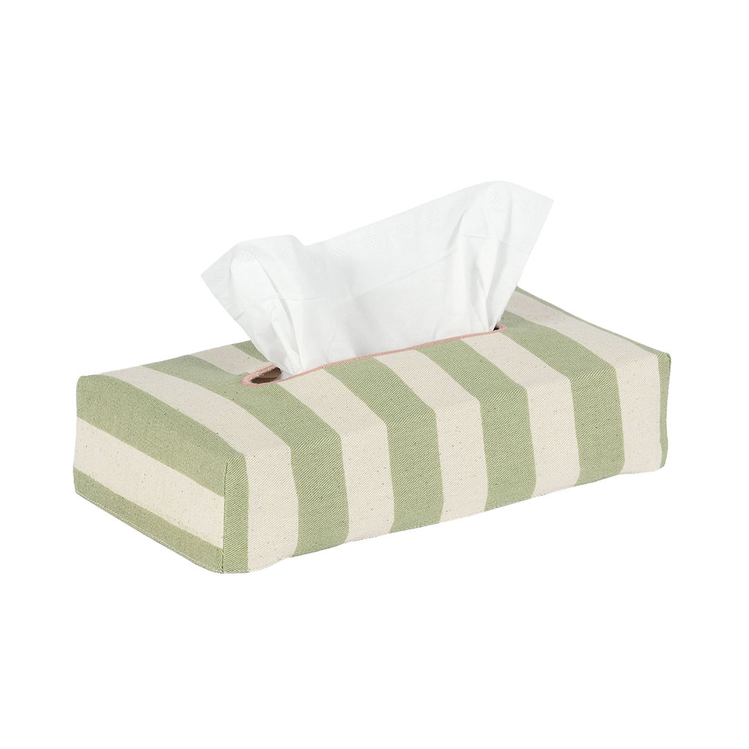 Skinny Tangier Stripe Cotton Tissue Box Cover - Olive