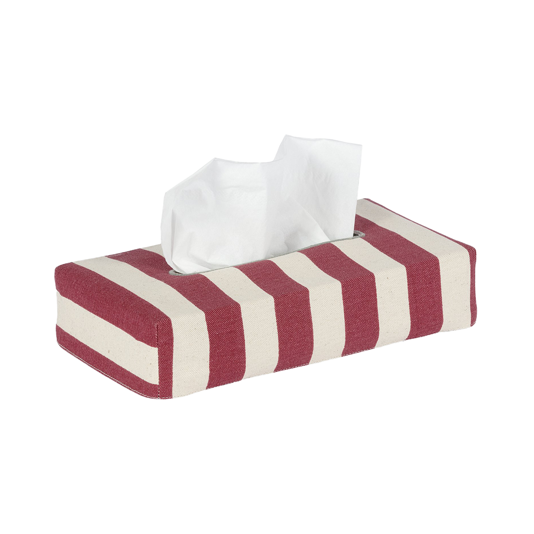 Skinny Tangier Stripe Cotton Tissue Box Cover - Red