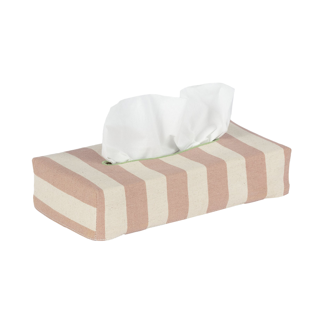 Skinny Tangier Stripe Cotton Tissue Box Cover - Rhubarb