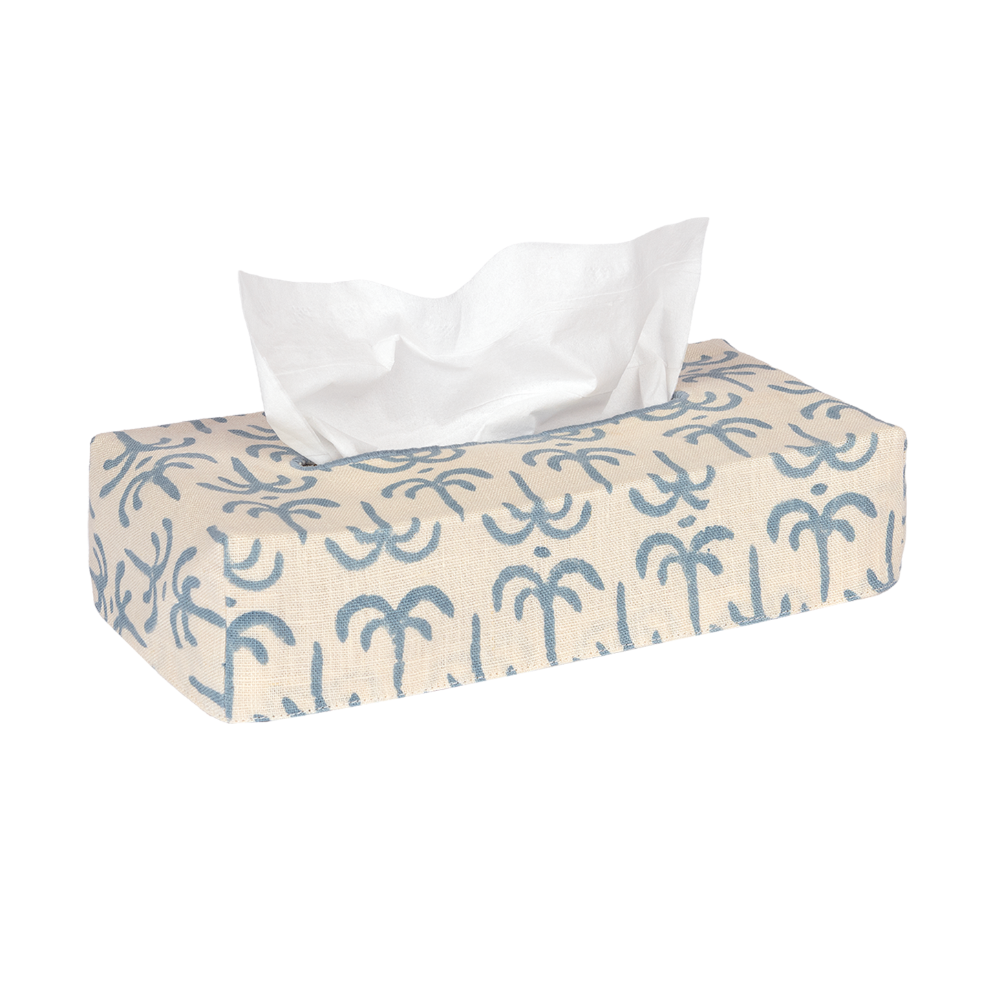 Skinny Linen Block Print Tissue Box Cover - Blue Callaloo