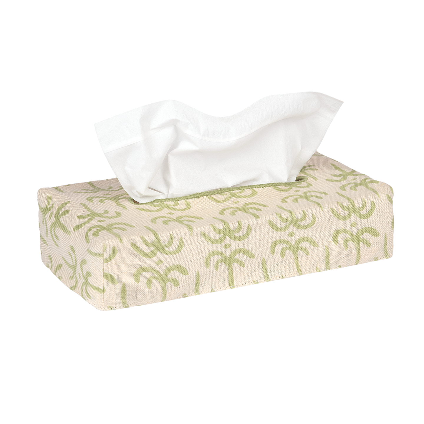 Skinny Linen Block Print Tissue Box Cover - Green Callaloo