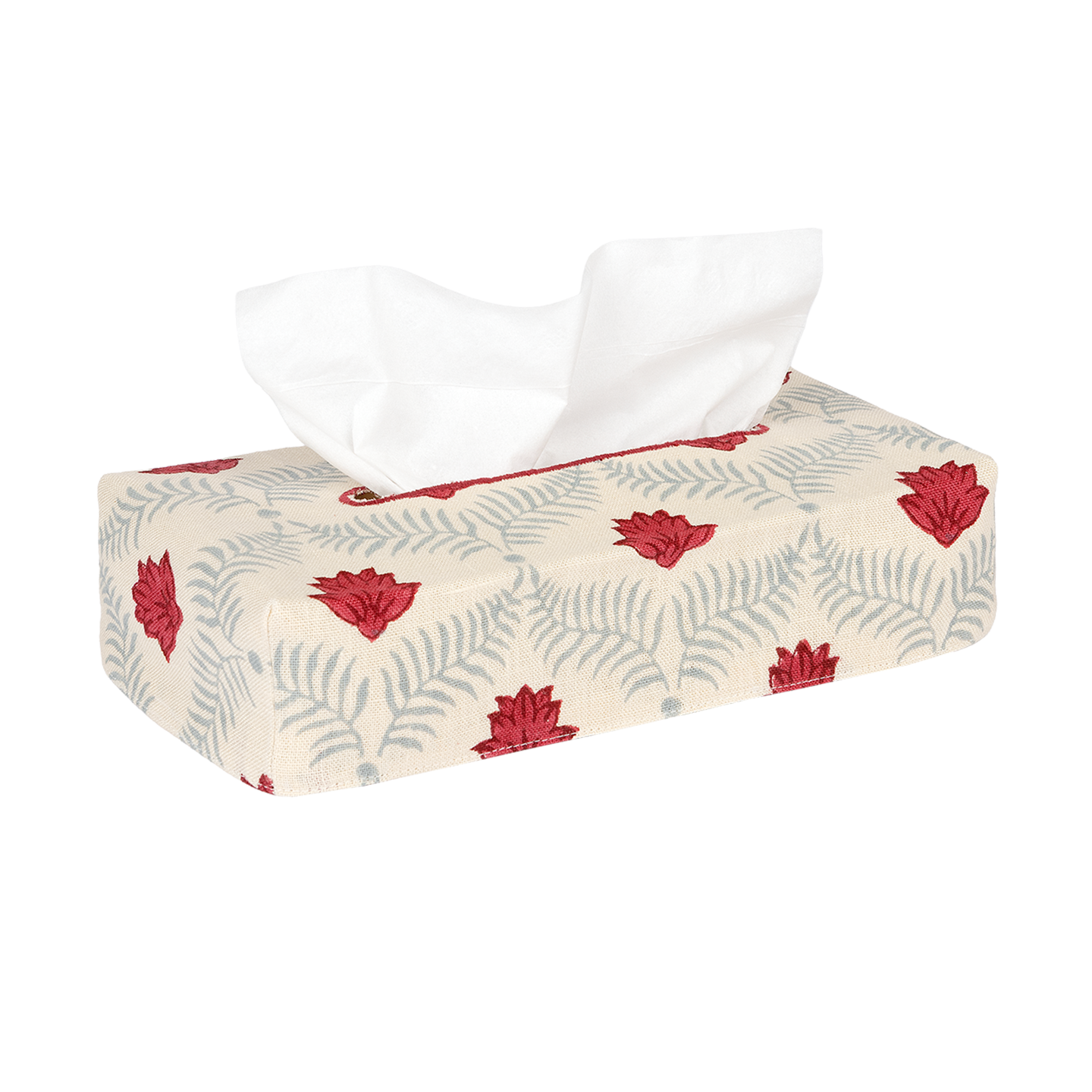 Skinny Lotus Linen Tissue Box Cover - Poppy/Petrol