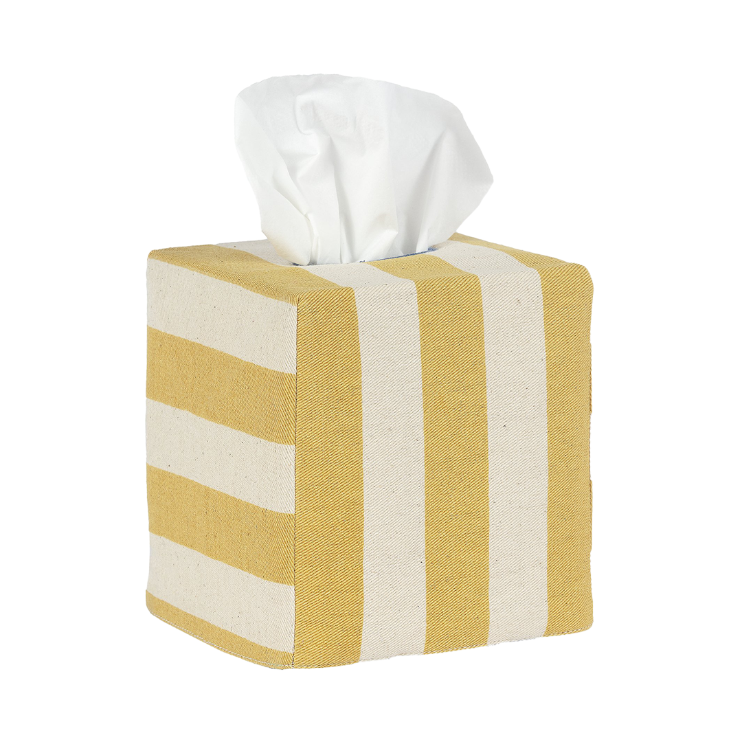 Square Tangier Stripe Cotton Tissue Box Cover - Mustard