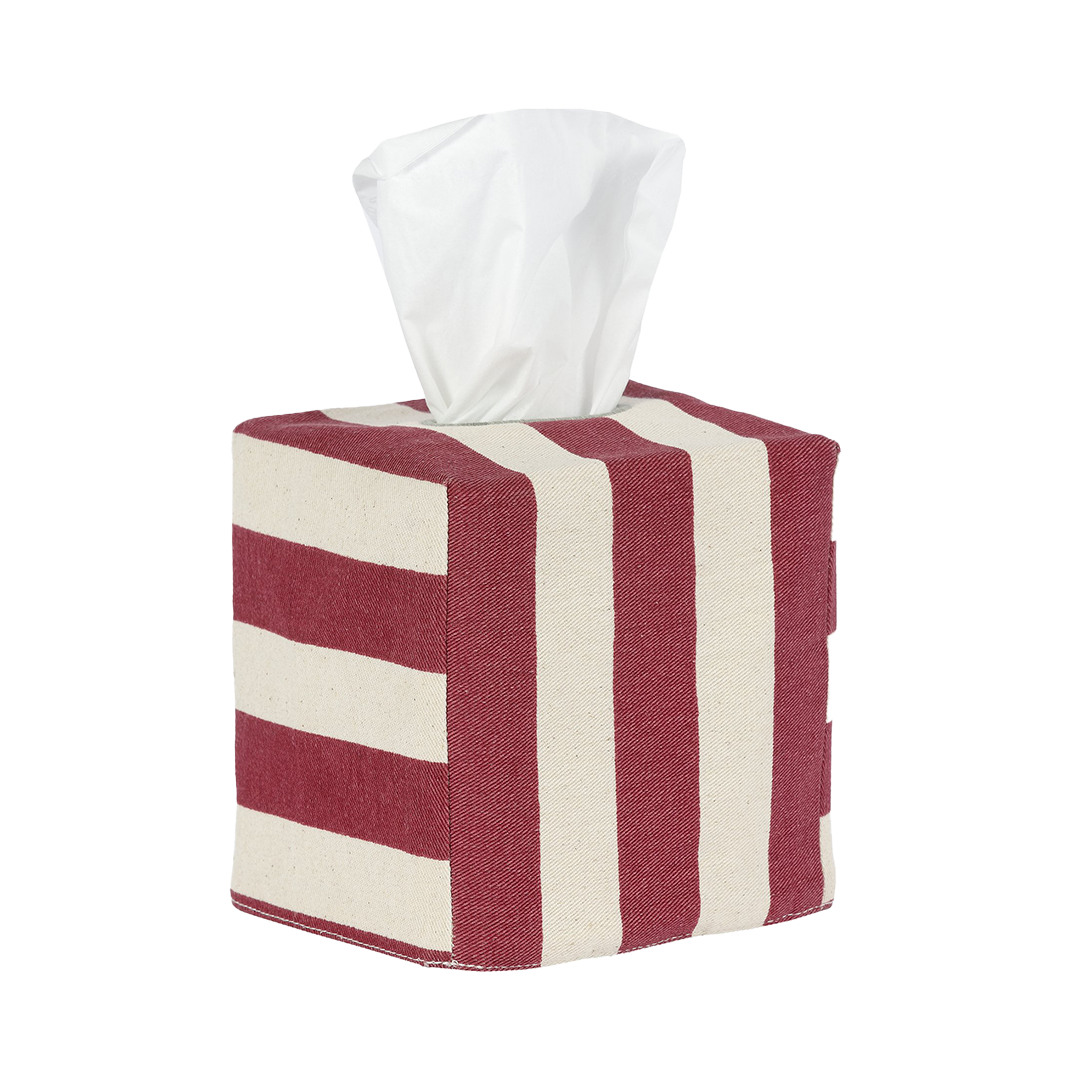 Square Tangier Stripe Cotton Tissue Box Cover - Red