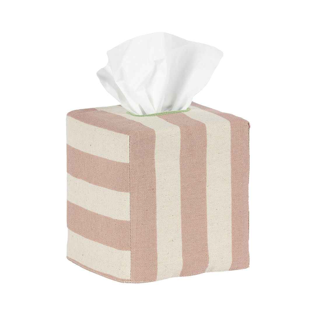 Square Tangier Stripe Cotton Tissue Box Cover - Rhubarb