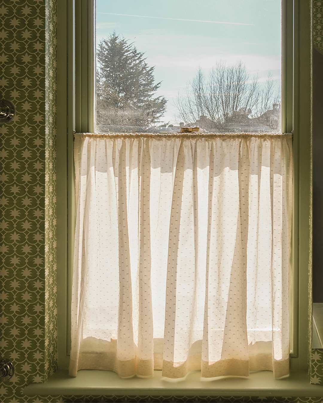 Cream Swiss Dot Cafe Curtain