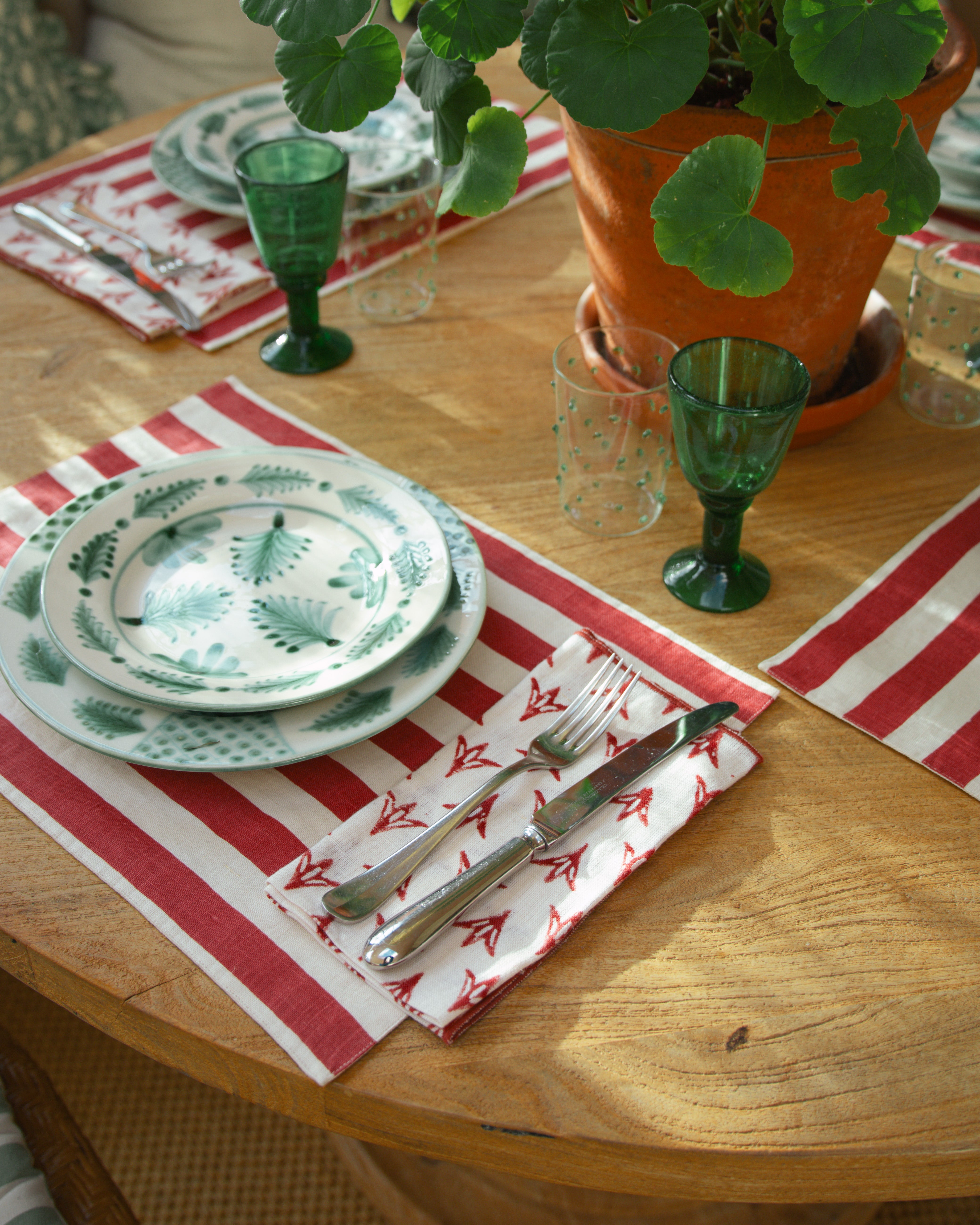 Tangier Red Stripe Linen Placemat - Set of Two