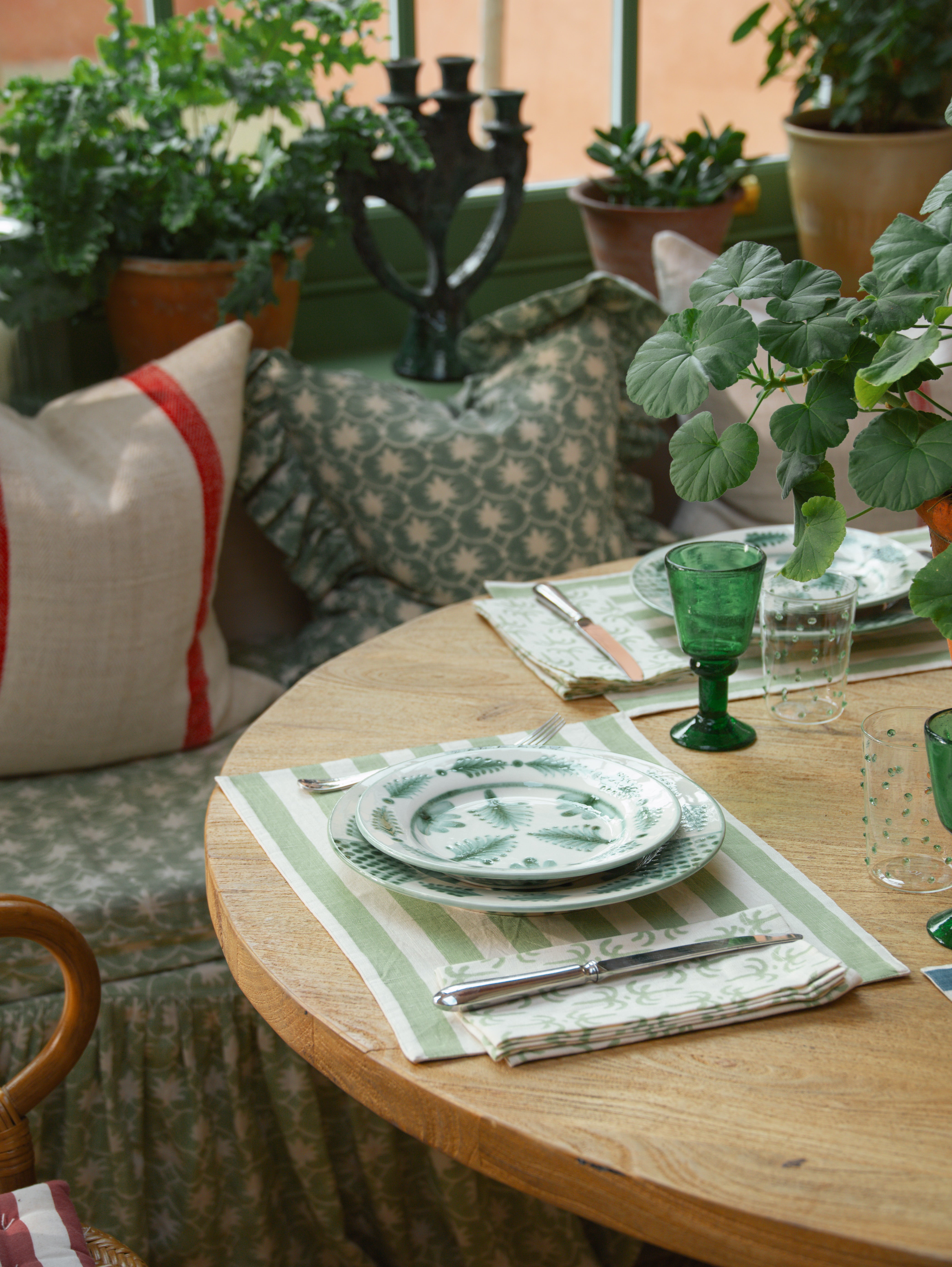 Tangier Olive Stripe Linen Placemat - Set of Two