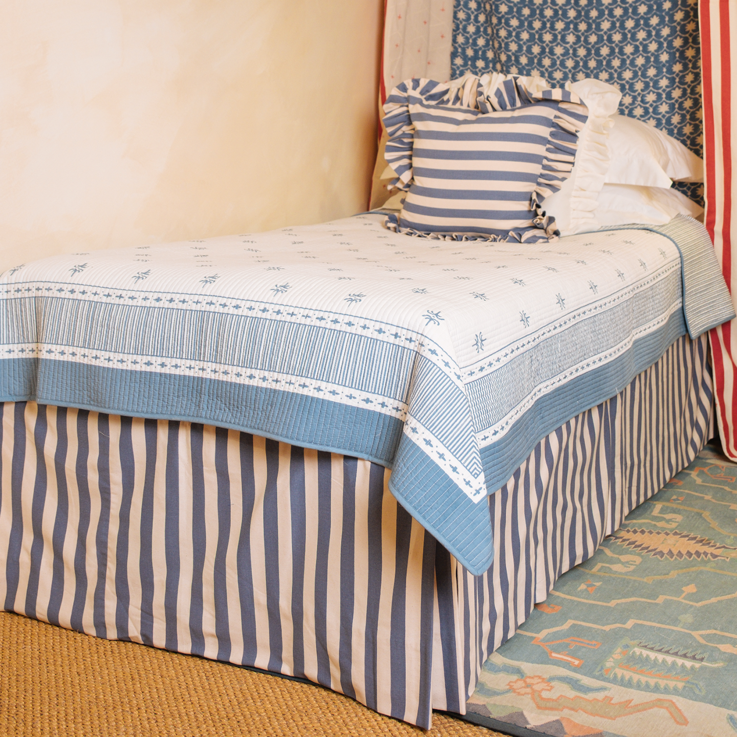 Tangier Denim Stripe Piped Bed Valance