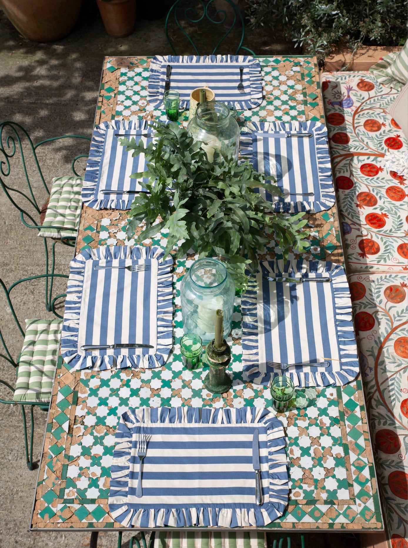 Tangier Denim Stripe Frilly Placemat - Set of Two - Alice Palmer & Co