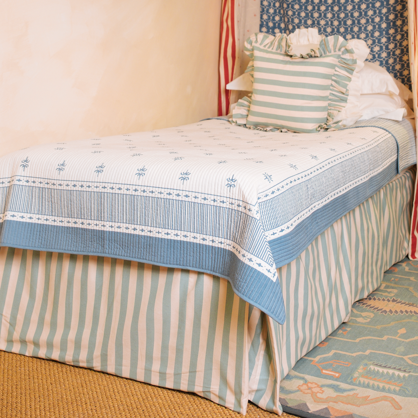 Tangier Iceberg Stripe Piped Bed Valance