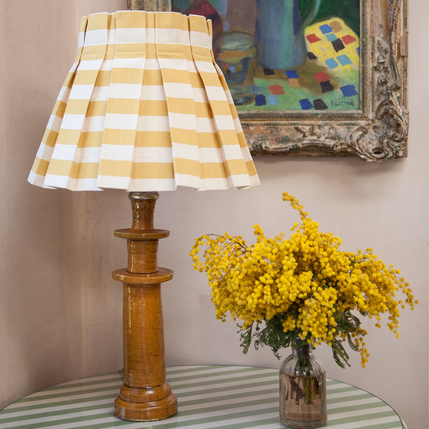 Tangier Mustard Stripe Cotton Structured Box Pleat Lampshade