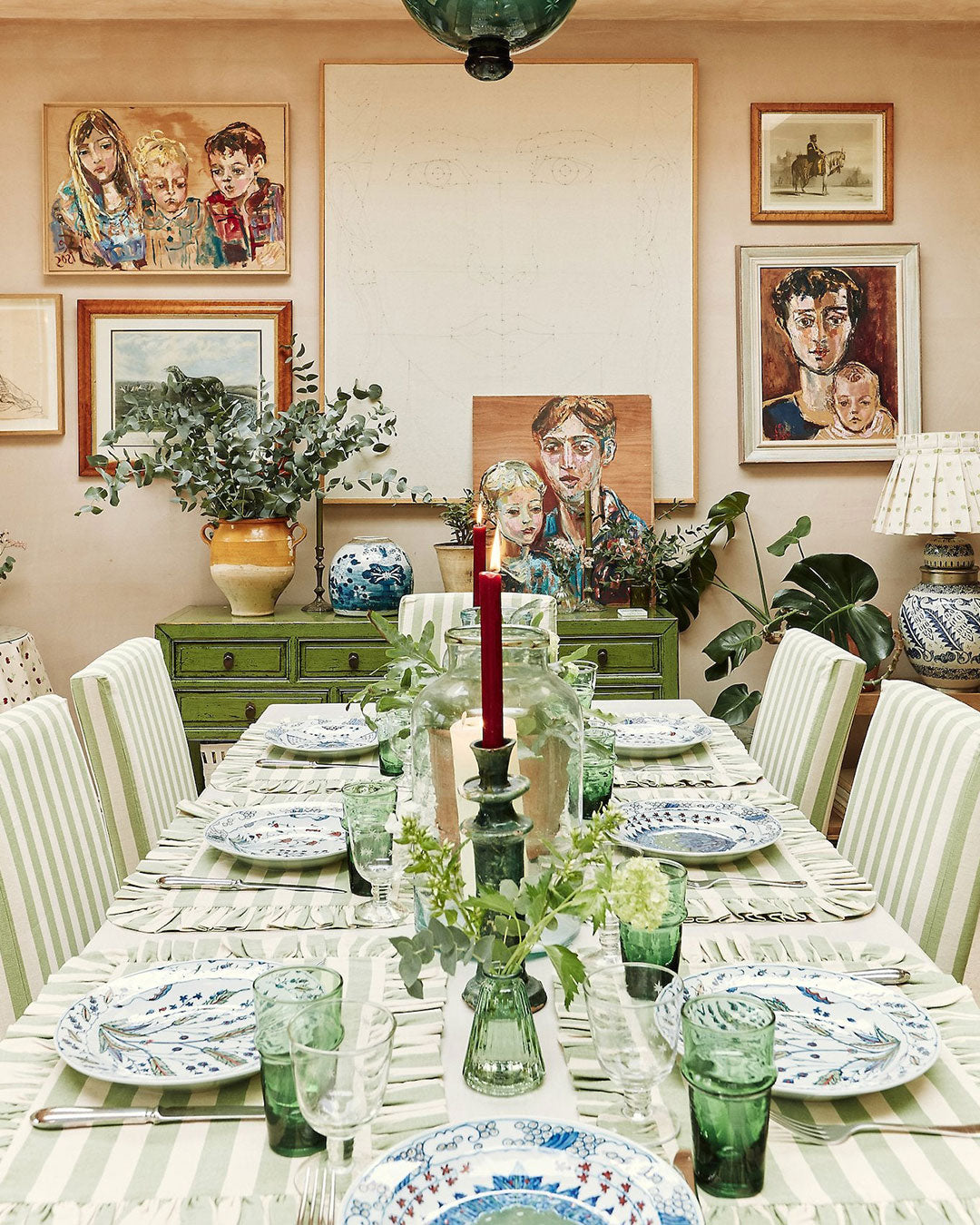 Tangier Olive Stripe Frilly Placemat - Set of Two