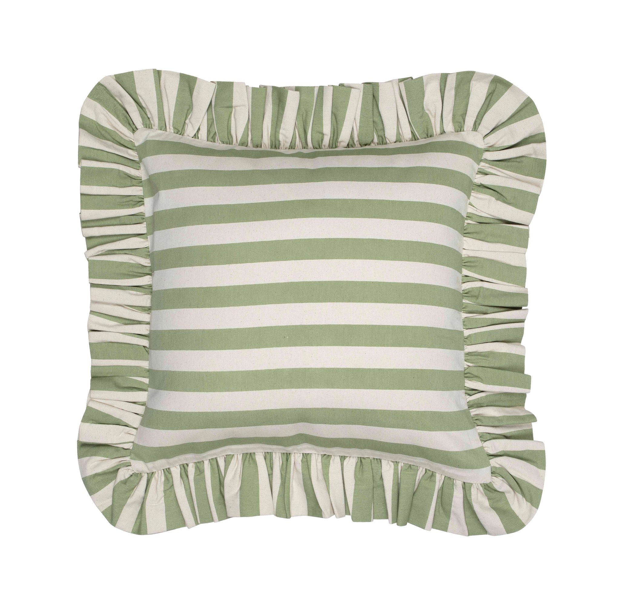 Tangier Olive Stripe Frilly Cushion - Alice Palmer & Co