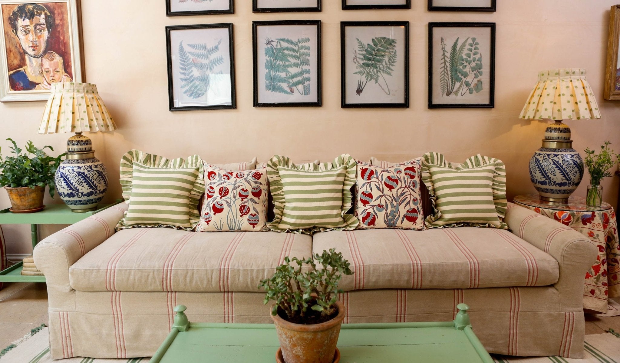 Tangier Olive Stripe Frilly Cushion - Alice Palmer & Co