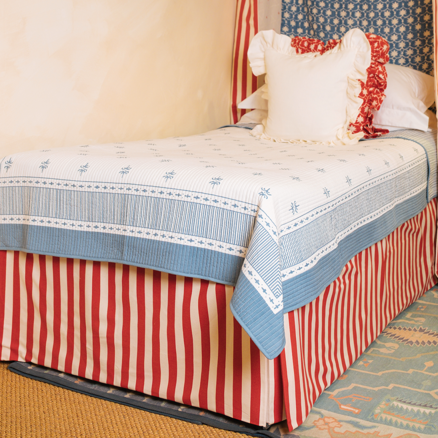 Tangier Red Stripe Piped Bed Valance