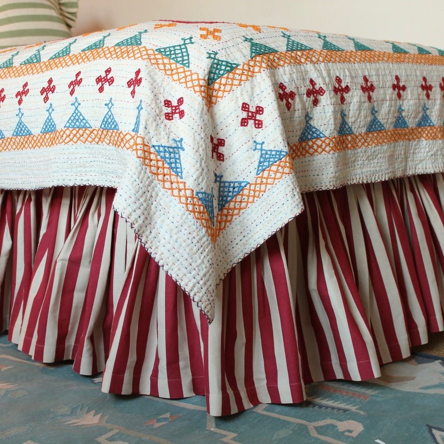Tangier Red Stripe Ruffle Bed Valance - Alice Palmer & Co