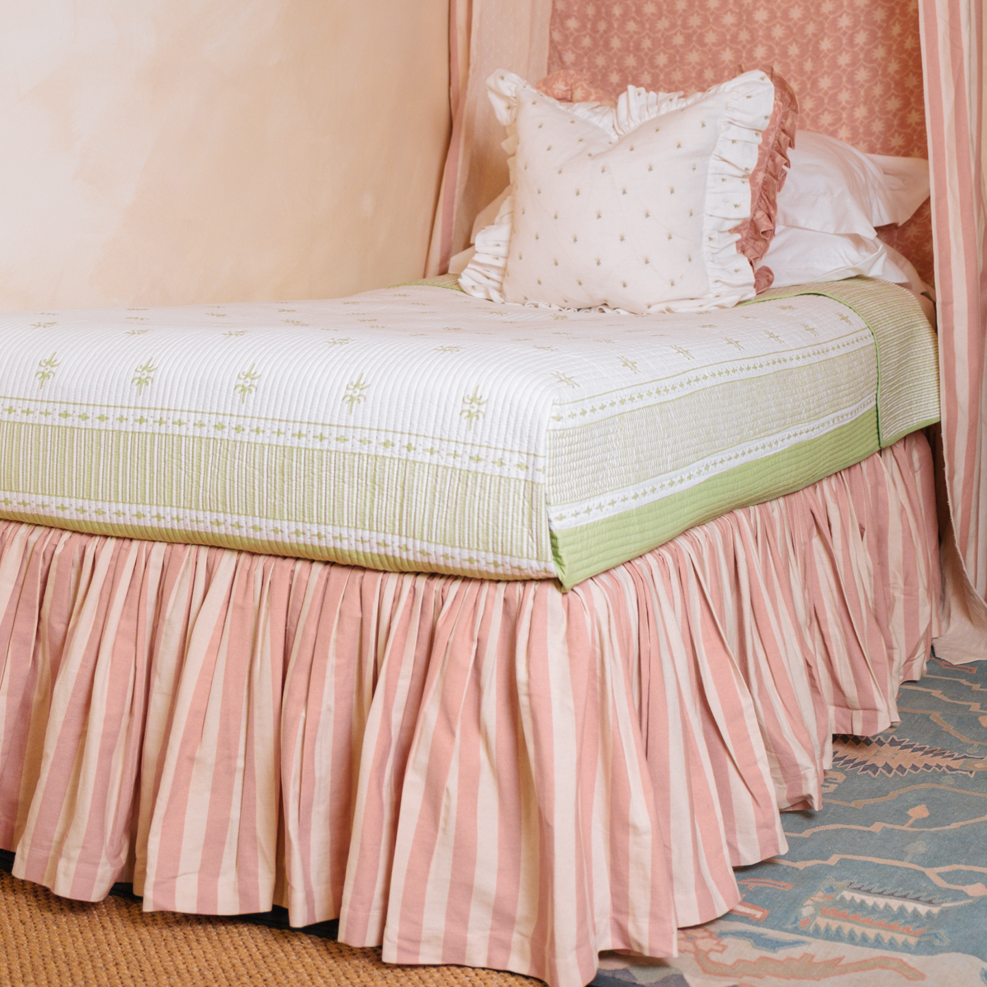 Tangier Rhubarb Stripe Ruffle Bed Valance