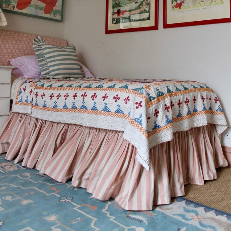 Single Bed Ruffle Tangier Rhubarb Stripe Ruffle Bed Valance