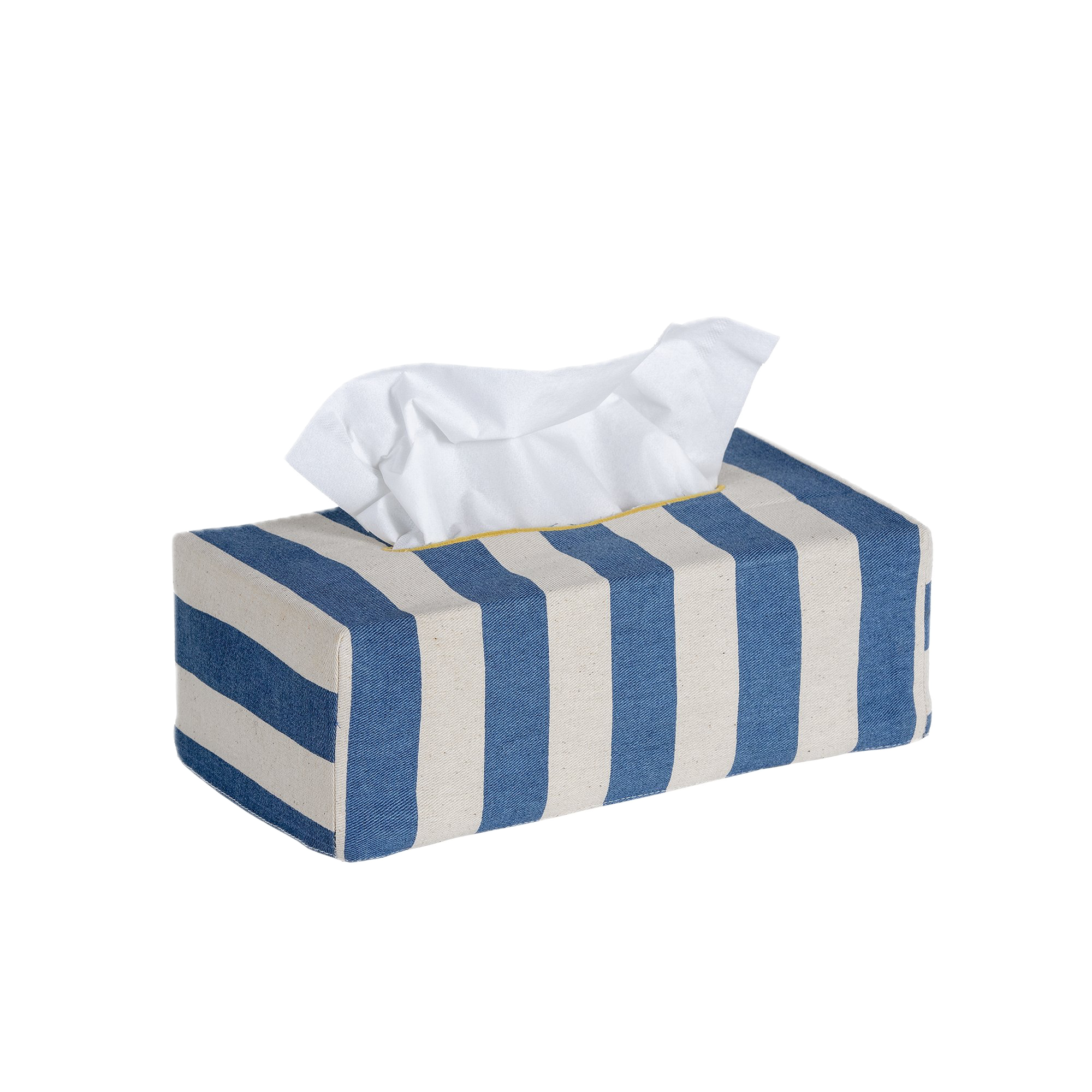 The OG Tangier Stripe Cotton Tissue Box Cover - Denim