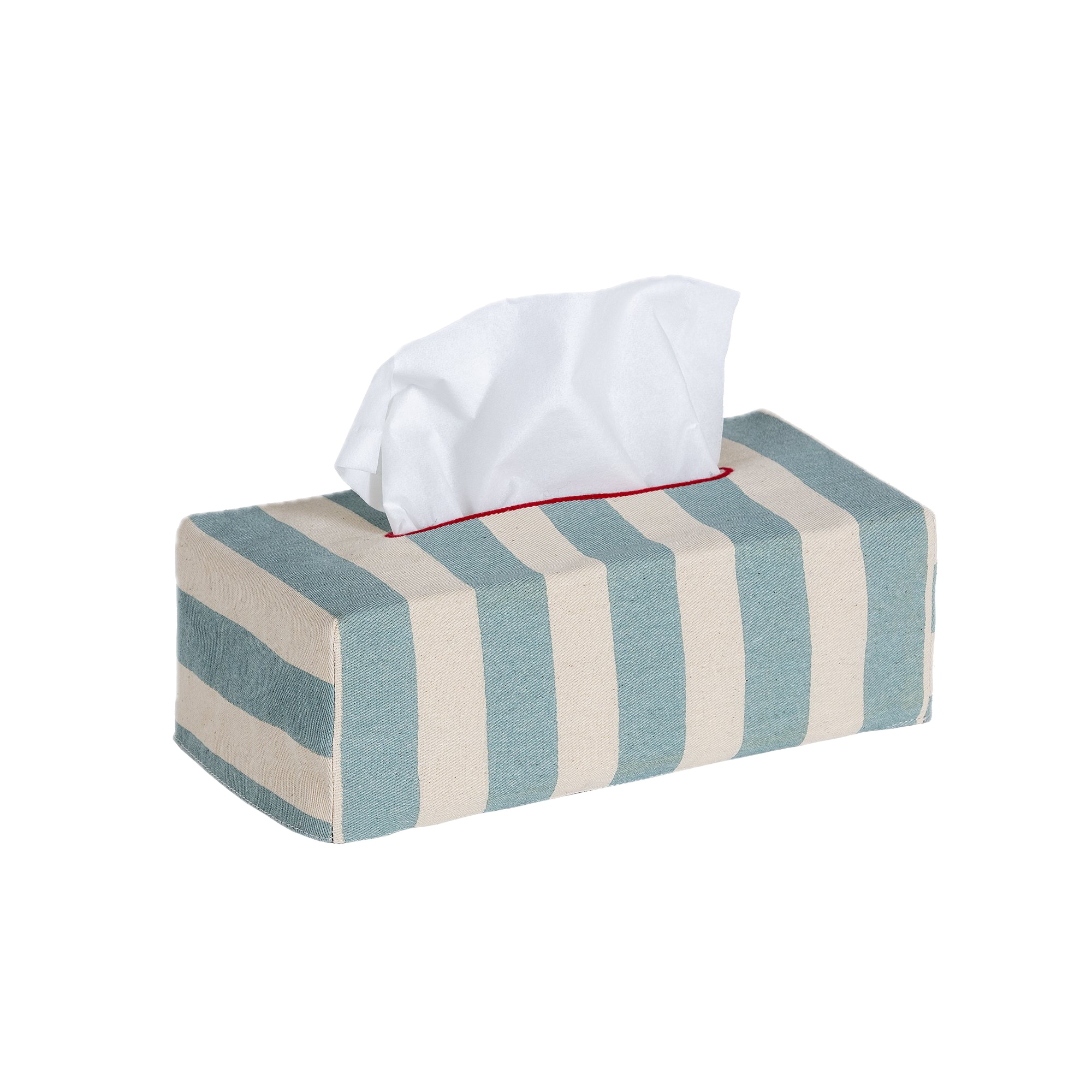 The OG Tangier Stripe Cotton Tissue Box Cover - Iceberg