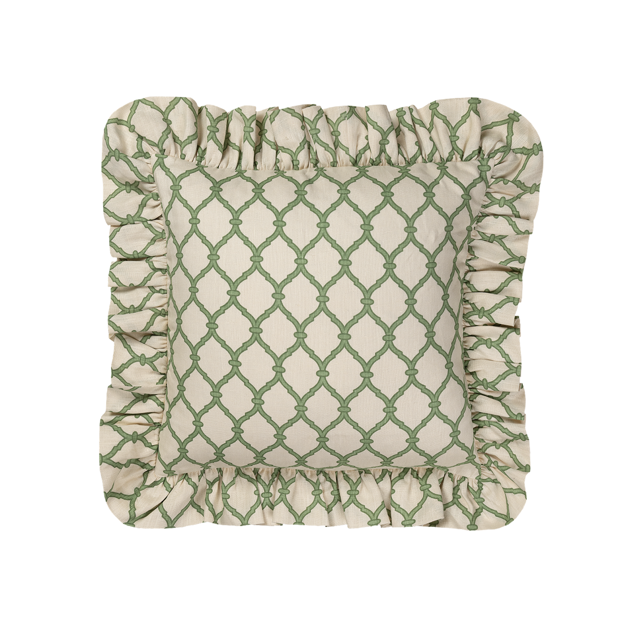 Trellis Linen Frilly Cushion - Garden