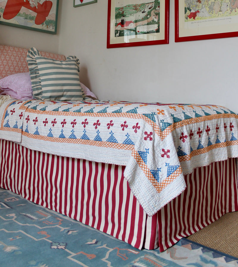 Tangier Red Stripe Piped Bed Valance