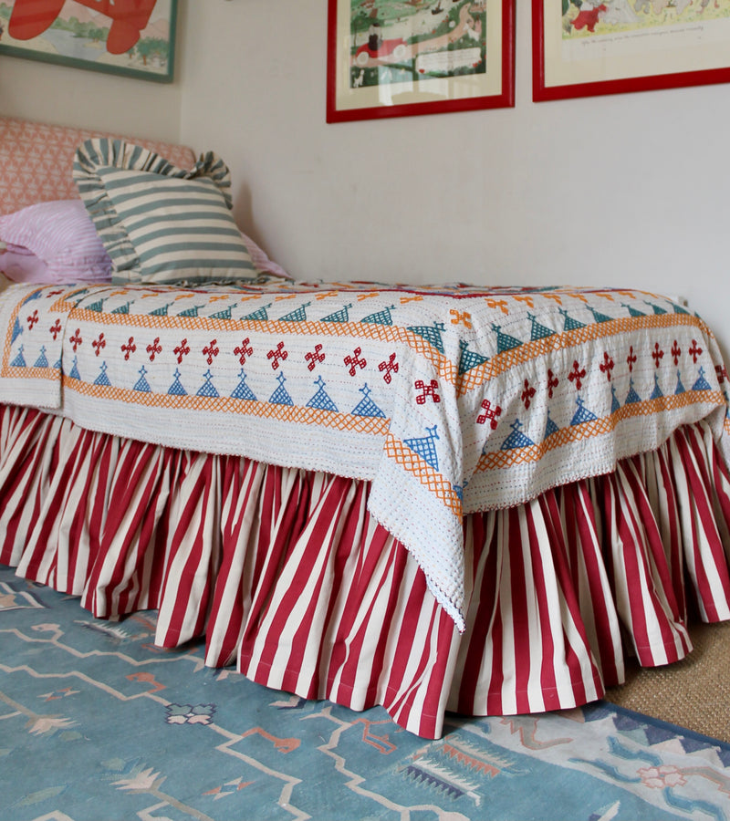Tangier Red Stripe Ruffle Bed Valance