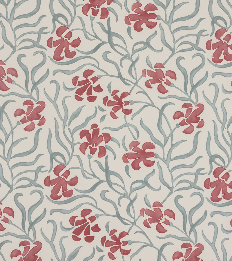 Okra Wallpaper - Poppy / Petrol