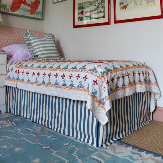 Tangier Denim Stripe Piped Bed Valance