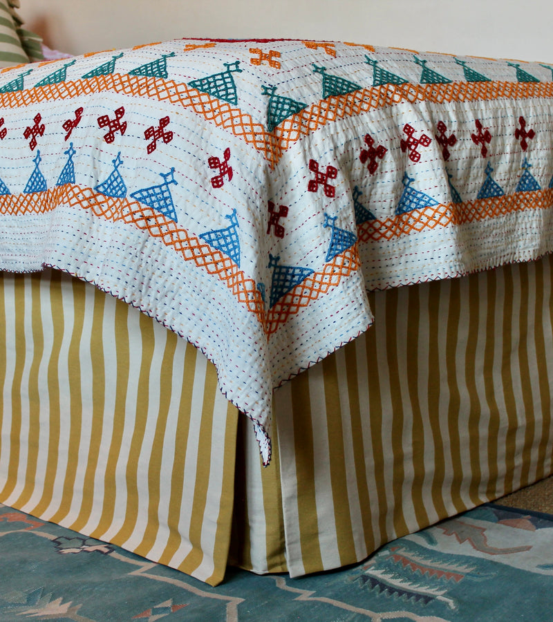 Tangier Mustard Stripe Piped Bed Valance