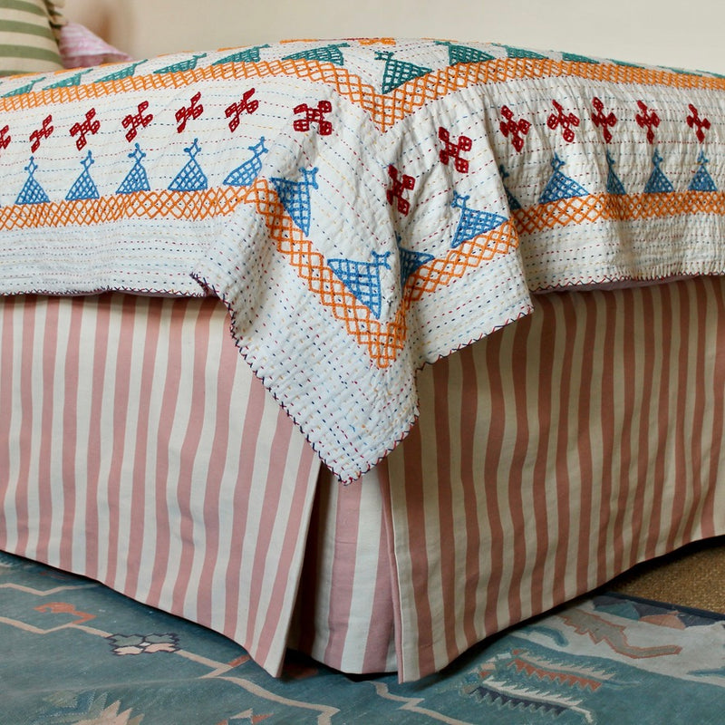 Tangier Rhubarb Stripe Piped Bed Valance