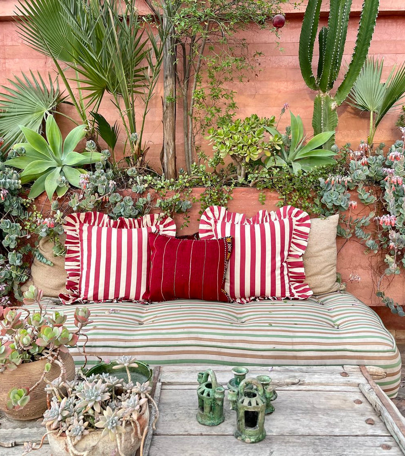 Tangier Red Stripe Frilly Cushion