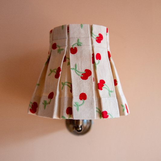 6" Embroidered Green Cherry Candle Clip Lampshade