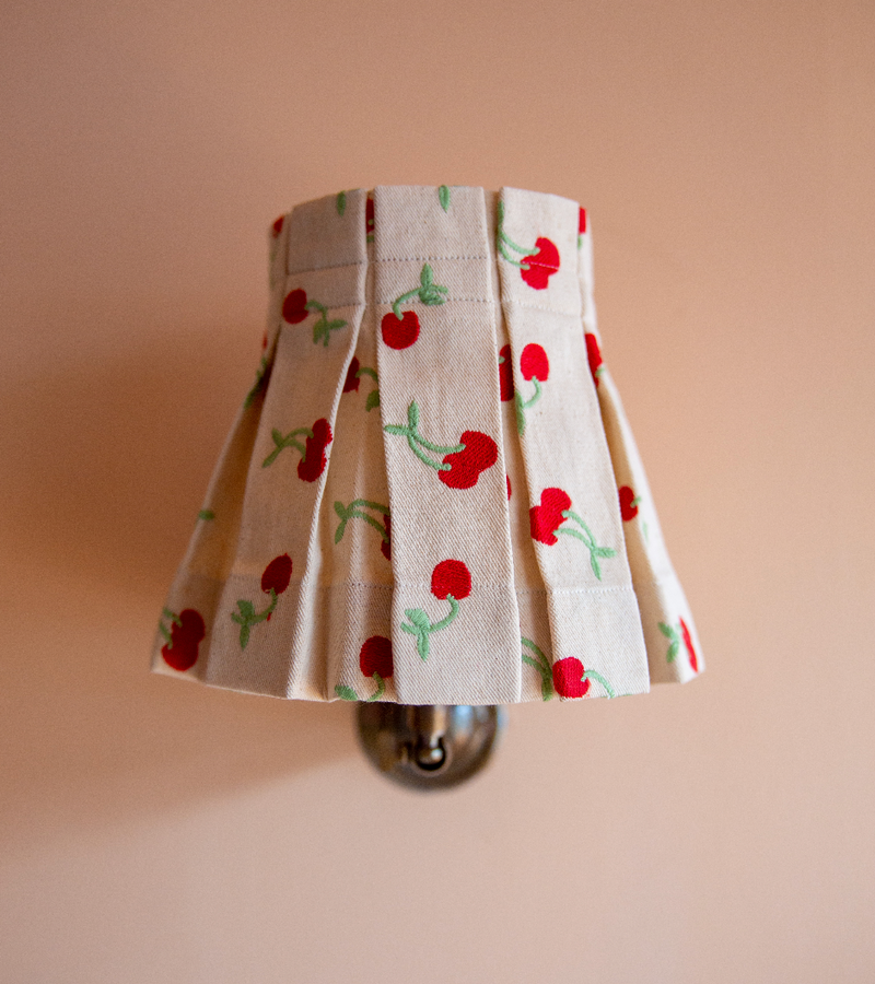 6" Embroidered Green Cherry Candle Clip Lampshade